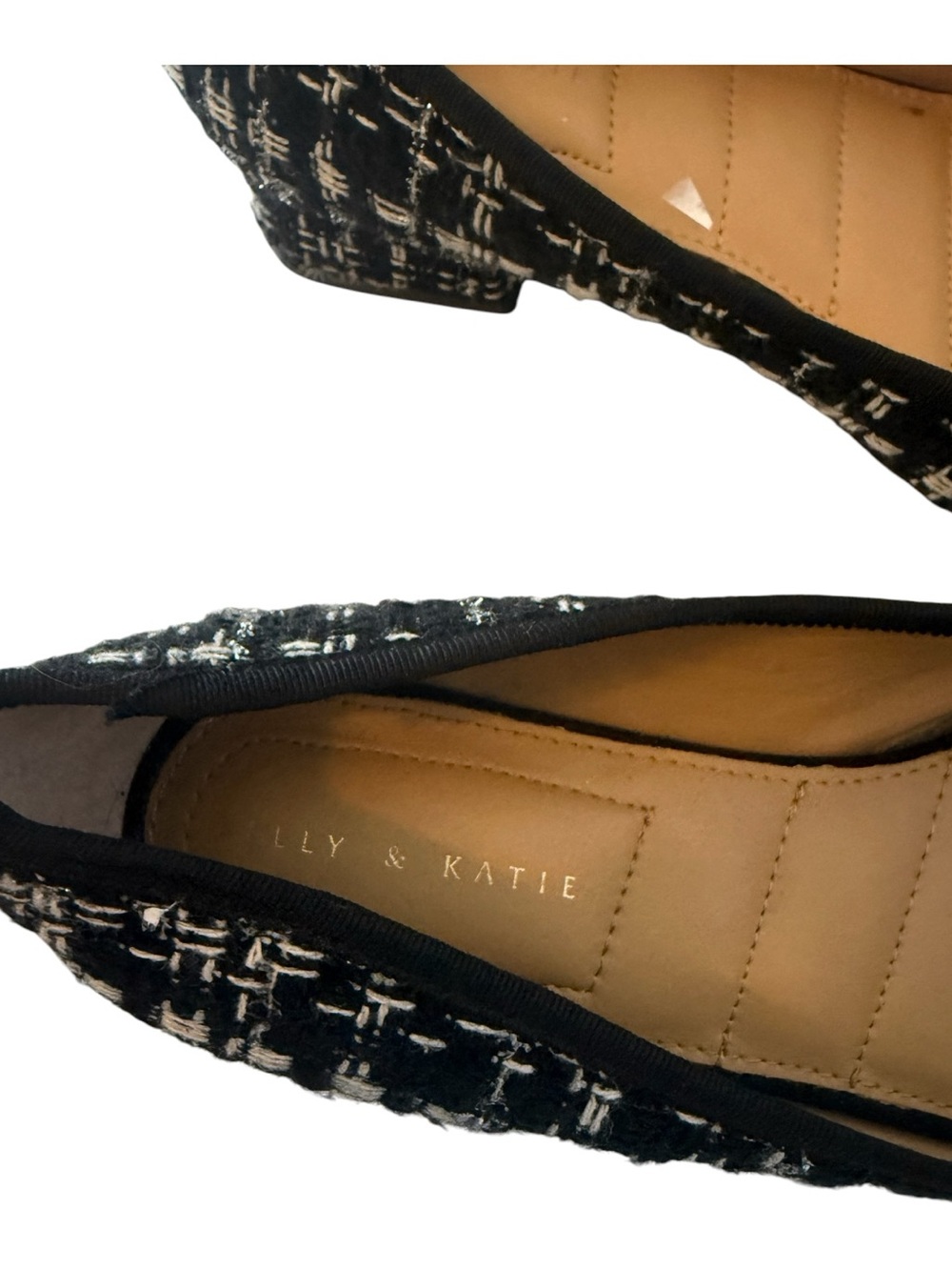Kelly & Katie Black Tweed Ballet Flats Size 8.5 Bow Block Heel Chanel - Picture 12 of 12